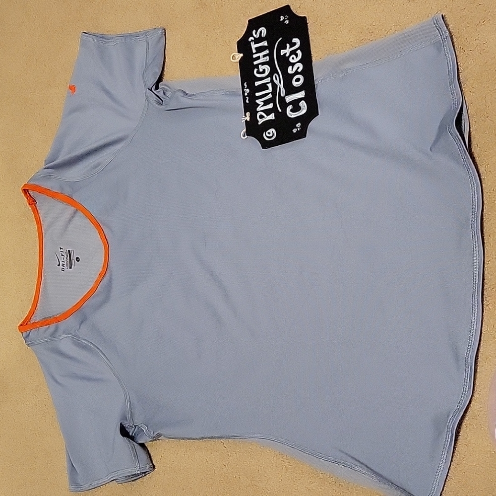 Nike Dri-Fit Athletic Top Large Short Sleeve Gray with Orange Trim